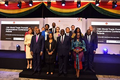 Wamkele Mene (1st from left), Secretary General of AfCFTA Secretariat, Pamela Coke-Hamilton (2nd from left), Executive Director of ITC, Alan Kyerematen (2nd from right), Minister of Trade and Industry and Dr Afua Asabea Asare (right), CEO of GEPA, with others during the WTPO conference